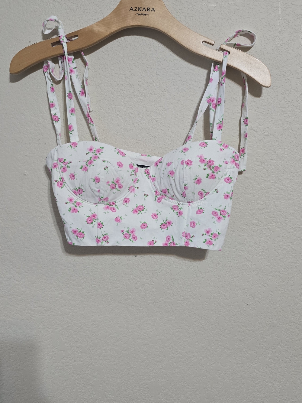 Zara Cream Floral Bustier Top with Pink Roses